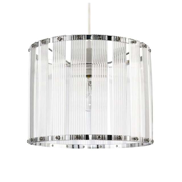 Designer Pendant Light Shade with Rippled Acrylic Transparent Columns Chrome Chrome 1