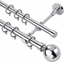 Lister Cartwright Double Curtain Fixed Pole Set with Chrome Ball Finials - 19mm and 28mm Metal Poles(120 cm)