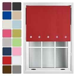 FURNISHED Blackout Roller Blinds with Round Eyelets Cut to Size Easy Fit Window Shade Red Red (W) 60cm x (L) 165cm