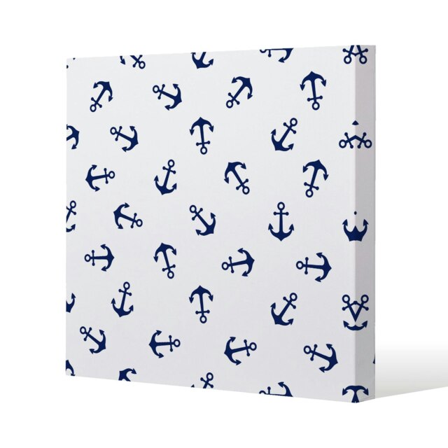 Navy Anchors on White (Canvas Print) Cream