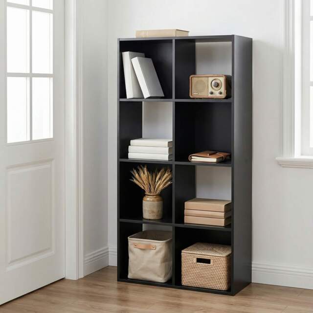 Jane - 4x2 Bookcase - Cube storage boxes (Black)