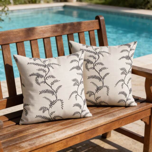 Linen Fern Outdoor Water-repellant Cushion Pair