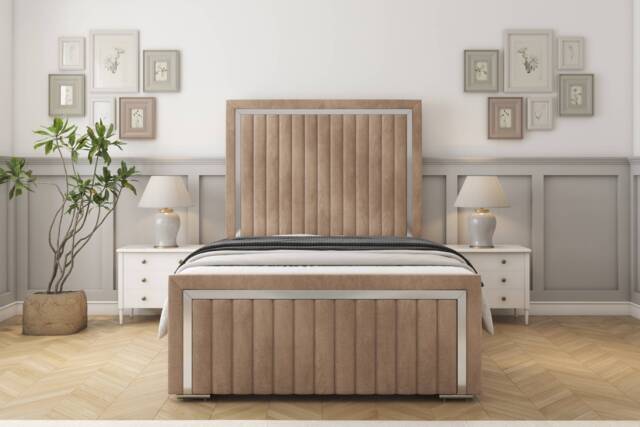 "Sloomy Boston Chrome Mink Naples Bed Frame With 50"" Upholstered Headboard 3' Single"
