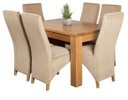 Dakota 127 x 82cm Oak Small Dining Table and 6 Lola Fabric Chairs Brown Beige