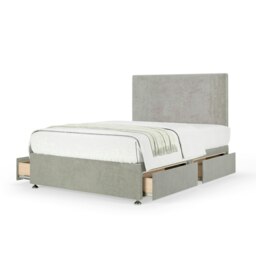 Neptune Spring Seal Grey Naples Velvet 4 Drawer Divan Set And Valencia Headboard King Size