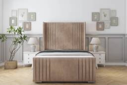"Sloomy Camden Mink Naples Bed Frame With Mattress With 50"" Upholstered Wingback Headboard 2'6 Small Single"