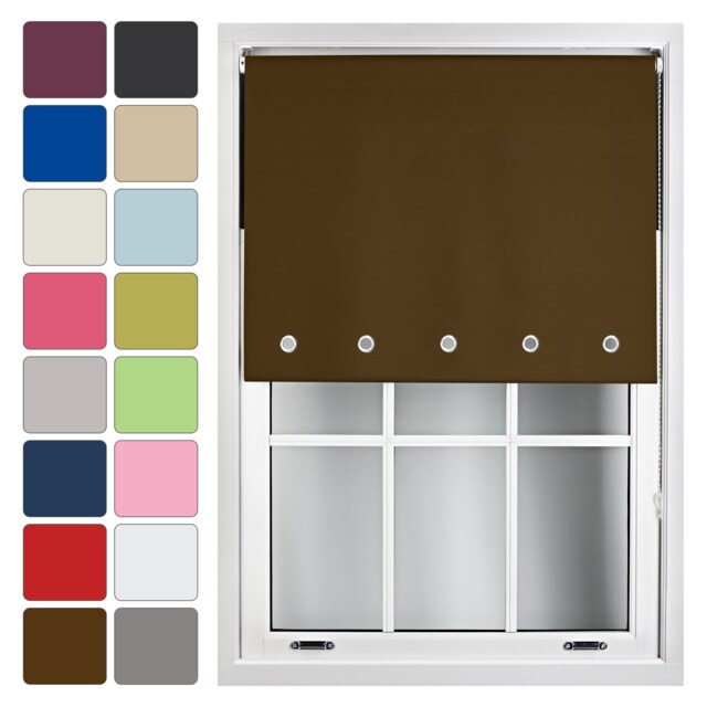 FURNISHED Blackout Roller Blinds with Round Eyelets Cut to Size Easy Fit Window Shade Brown Brown (W) 240cm x (L) 165cm