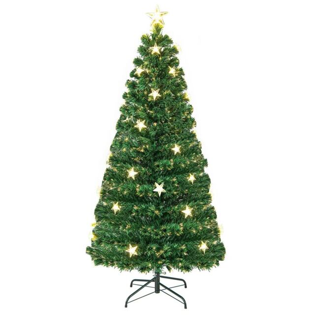 COSTWAY 5FT Pre-Lit Artificial Christmas Tree Fiber 8 Modes Green 5ft