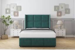 "Sloomy Beaumont Emerald Plush Divan Bed With Mattress 2 Drawers Footend With 54"" Wingback Headboard & 12"" Matching Footboard 6' Super King Green Emerald Super King 1"