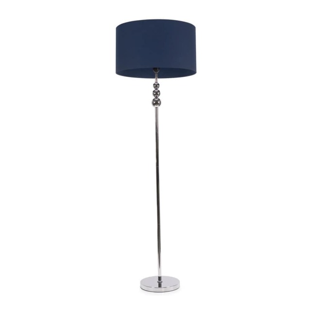 ValueLights Marissa Navy Blue Shade with Chrome Stacked Ball Floor Lamp and Bulb