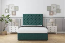 "Sloomy Mayfair Emerald Plush Divan Bed With Mattress 4 Drawers With 54"" Floor Standing Headboard 5' King Green Emerald King 1"