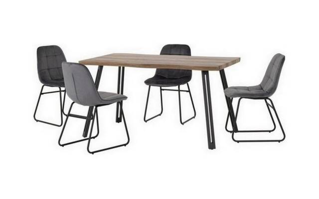 Quebec Wave Edge Dining Set with Lukas Chairs - Medium Oak Effect - Black - Grey Velvet Grey 5