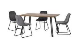 Quebec Wave Edge Dining Set with Lukas Chairs - Medium Oak Effect - Black - Grey Velvet Grey 5