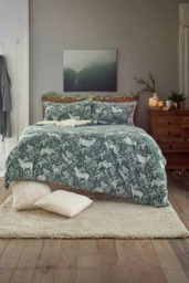 Woodland Folk Cotton Blend Duvet Cover Set – Forest Print Bedding Green Double