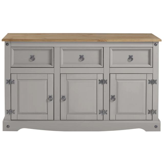 Corona Sideboard 3 Door 3 Drawer Grey Solid Pine Mexican Cupboard Description
