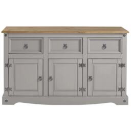 Corona Sideboard 3 Door 3 Drawer Grey Solid Pine Mexican Cupboard Description