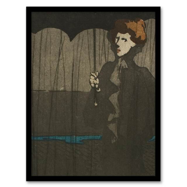 "The Shower Art Nouveau Painting Steinlen Framed Wall Art Print 12X16"""