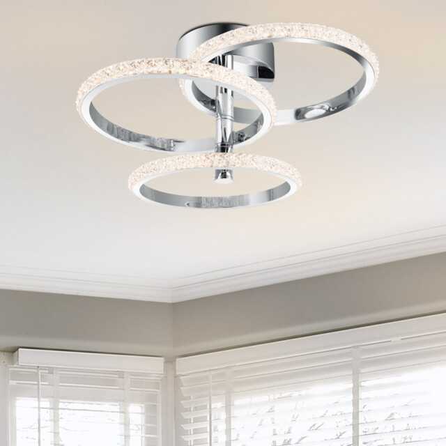 COSYLYTE Cowan 3 Ring Integrated LED, Modern Beaded Ceiling Light - Chrome Chrome 1
