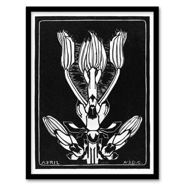 "April Flower Vintage Black White Vintage Framed Wall Art Print Graag 12x16"""