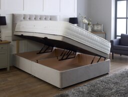 Side Lift 4ft Small Double Silver Plush Ottoman Bed With Headboard and Mattress