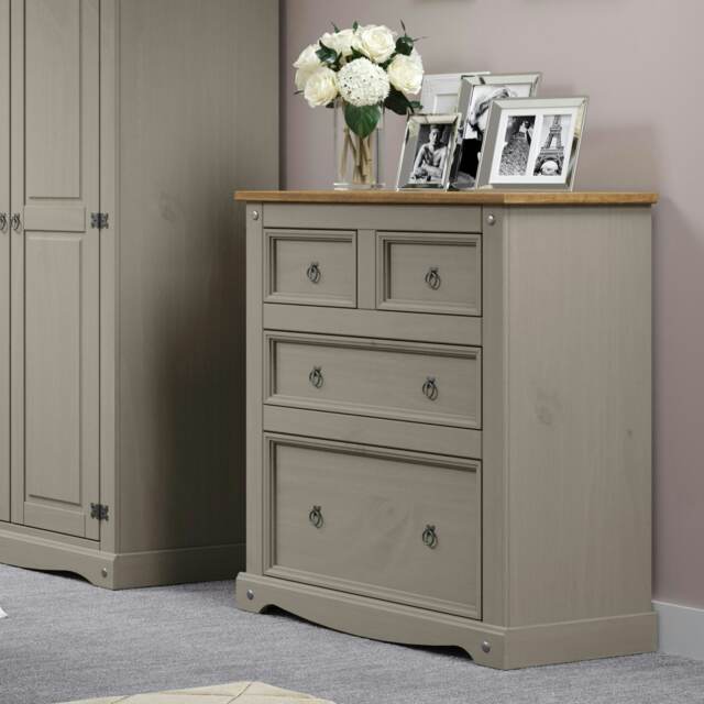 Premium Corona 2+2 Chest of Drawers - Industrial Style Bedroom Storage Cabinet with Spacious Drawers Grey Grey 1