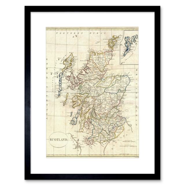 "1799 Clement Cruttwell Map Scotland Vintage 12x16"" Framed Wall Art Print"