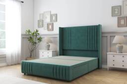 Sloomy Camden Emerald Plush Divan Bed Base No Drawers With 54 Inch Wingback Headboard & 12 Inch Matching Footboard Green Emerald Small Double 1