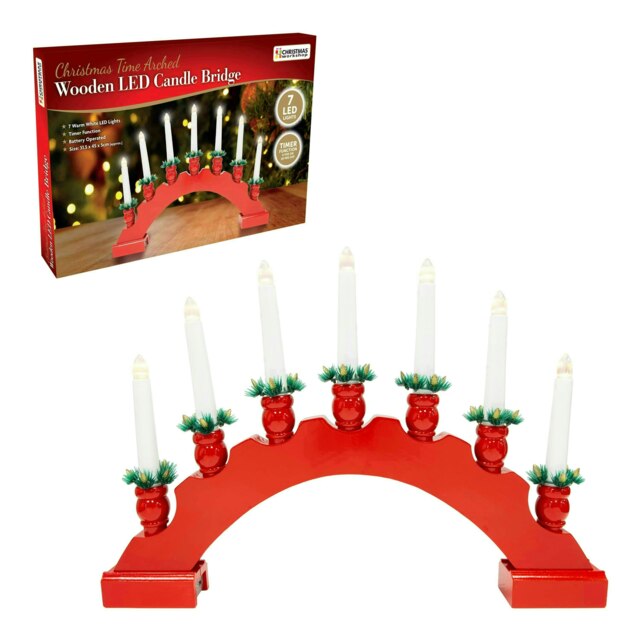 7 LED Red Arched Wooden Candle Bridge Large