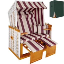 Beach Chair Sylt with cushions, footrest and rain cover Red red/white 1