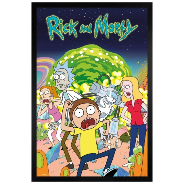 Black Wooden Framed Rick and Morty Group Maxi Poster Multi