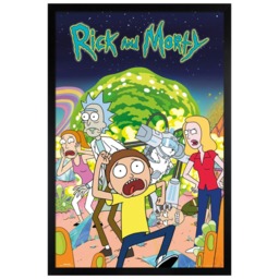 Black Wooden Framed Rick and Morty Group Maxi Poster Multi