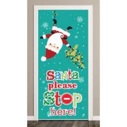 Santa Please Stop Here Christmas Lights Door Cover PVC Party Sign Decoration 66cm x 152cm