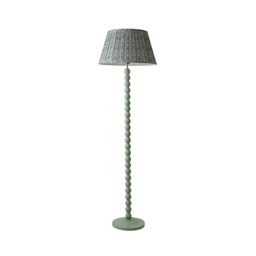 ValueLights Bobbin Green Floor Lamp Floral Pleated Shade