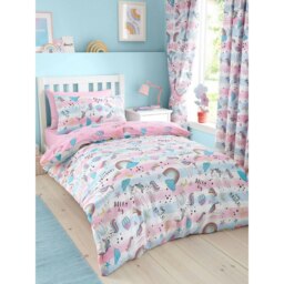 Portfolio Home Dreamy Unicorns Duvet Cover Set - Pink/Blue/Multicoloured - Single Pink Single