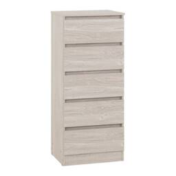 Malvern 5 Drawer Narrow Chest - L40 x W48 x H114 cm - Urban Snow