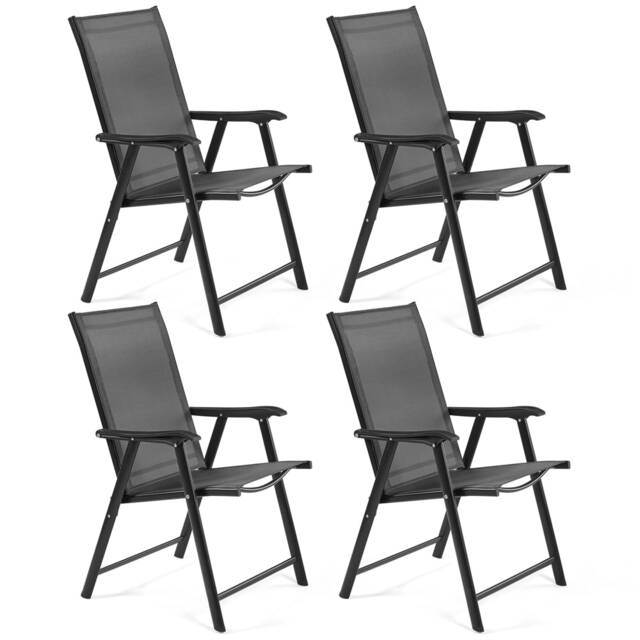 Yaheetech Set of 4 Outdoor Texteline Folding Dining Chairs with Backrest-Black Black Black One Size