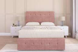 Sloomy Cambridge Pink Plush Divan Bed Base 4 Drawers With 26 Inch Strutted Headboard & 12 Inch Matching Footboard Pink Pink King 1