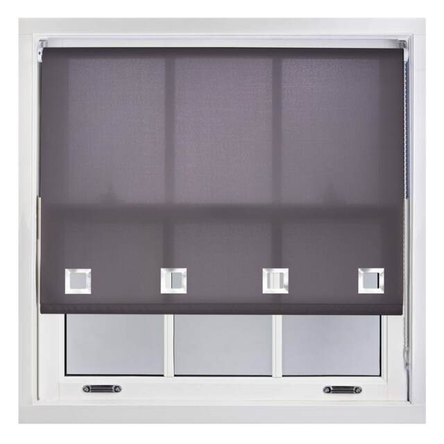 FURNISHED Daylight Roller Blinds with Large Eyelets Cut to Size Sheer Fabric Grey Dark Grey (W) 180cm x (L) 210cm