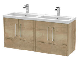 Balterley Winshill Contemporary 4 Door Wall Hung Vanity Unit with Thin Edge Basin, Light Oak, 1200mm