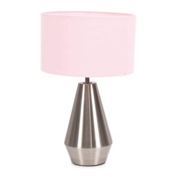ValueLights Jax Brushed Chrome Touch Table Lamp Blush Pink Shade