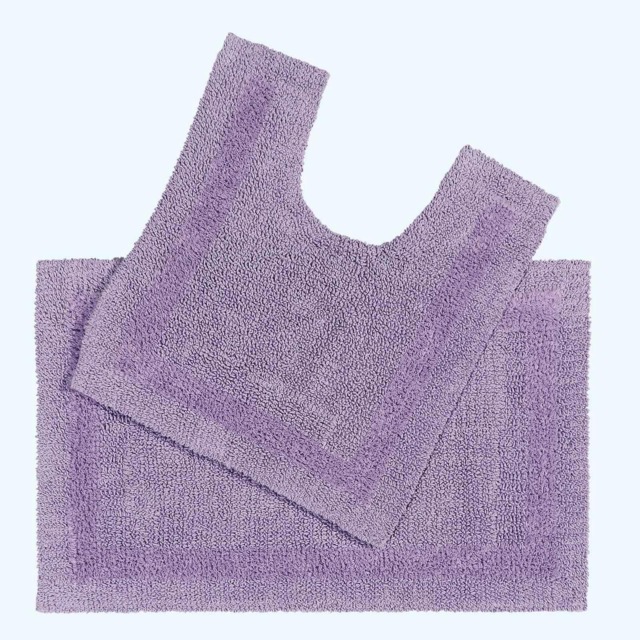 Homescapes Luxury Reversible Cotton Bath Mat Set - Lilac Purple