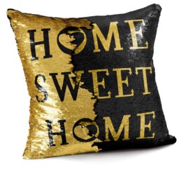Fun Sequins Home Sweet Home Cushion - 43cm x 43cm Black Black Gold