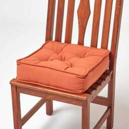 "Homescapes Terracotta Cotton Dining Chair Booster Cushion Orange Terracotta 40cm x 40cm x 10cm (16"" x 16"" x 4"")"