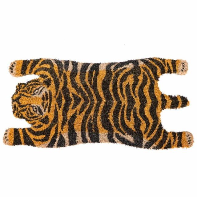Homescapes Tiger Shaped Coir Animal Print Non-Slip Doormat