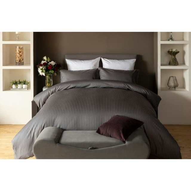 Belledorm Hotel Suite Stripe Duvet Cover Set - Charcoal - Double