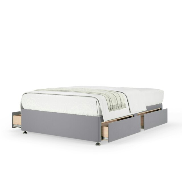 Neptune Spring Silver Plush Velvet 4 Drawer Divan Set King Size