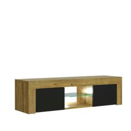 TV Unit 130cm Black Matt Doors Oak Matt Body Modern Cabinet Brown Black One Size 1