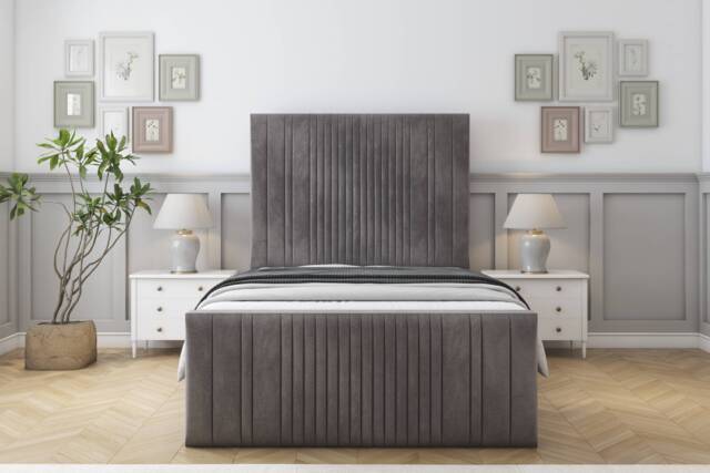 "Sloomy Kingsley Slate Naples Bed Frame With Mattress With 50"" Upholstered Headboard 5' King"