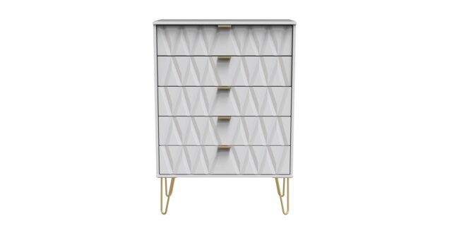 Dallas 5 Drawer Chest of Drawers in White Matt (Ready Assembled) White White Matt