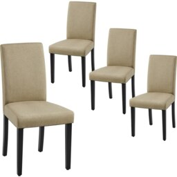 Yaheetech Set of 4 Fabric Upholstered Dining Chairs with Solid Wood Legs Multi Khaki